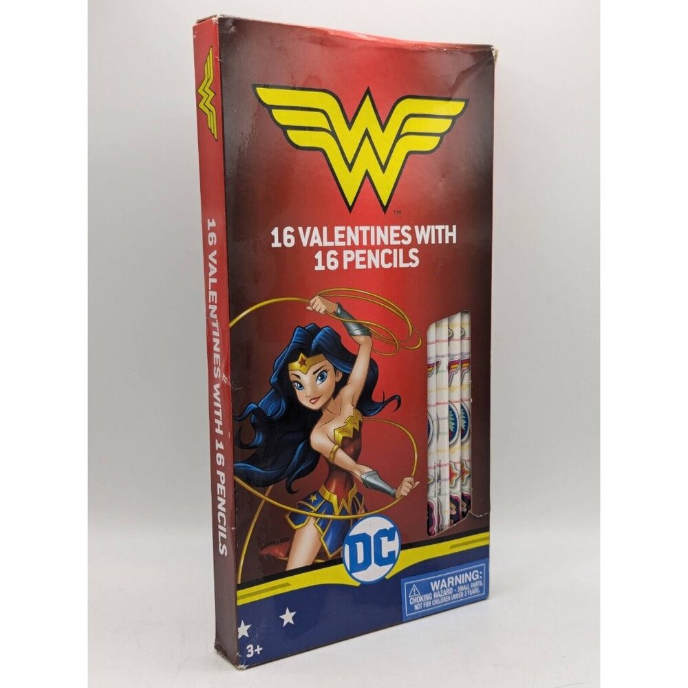 DC Comics Wonder Woman Valentines 16 Pencils Sealed New Superhero Cards